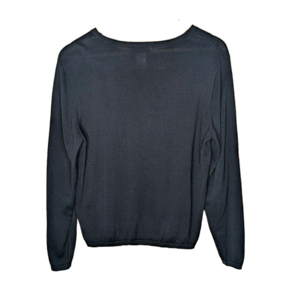 Draper's & Damon's Petite Large Black Long Sleeve Silk Shirt Crew Neck